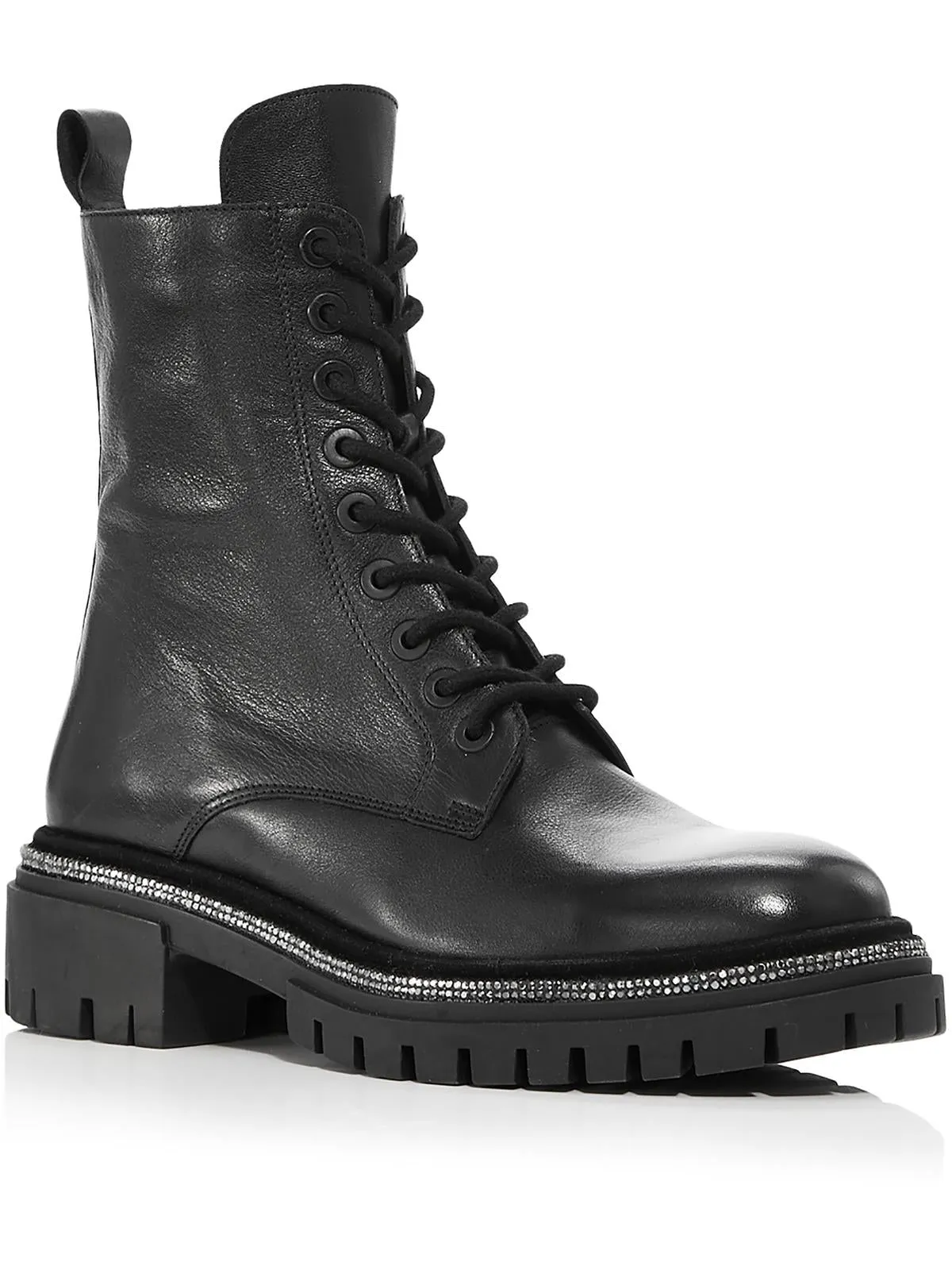 ARIA Womens Leather Embellished Combat & Lace-Up Boots