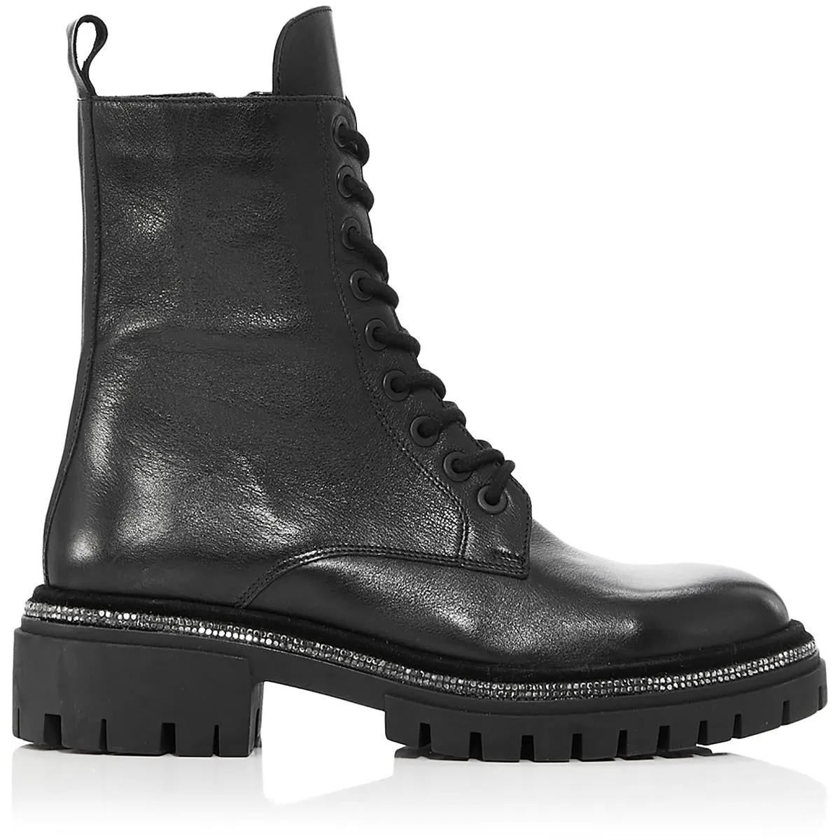 ARIA Womens Leather Embellished Combat & Lace-Up Boots