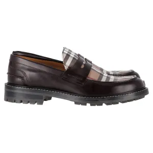 Burberry Checked Penny Loafers in Brown Leather
