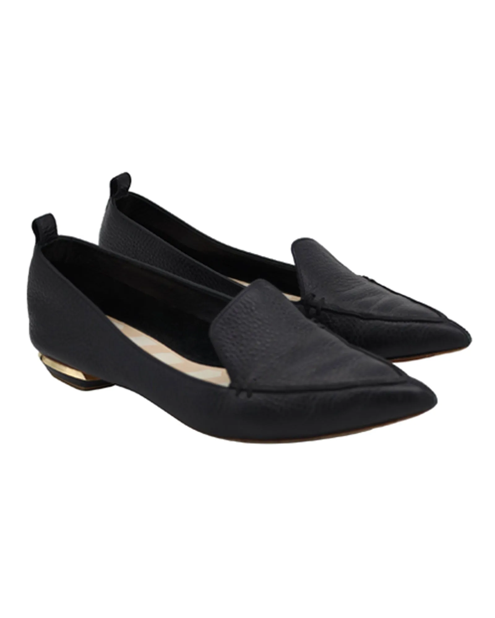 Nicholas Kirkwood Beya Pointed-Toe Loafers in Black Calfskin Leather