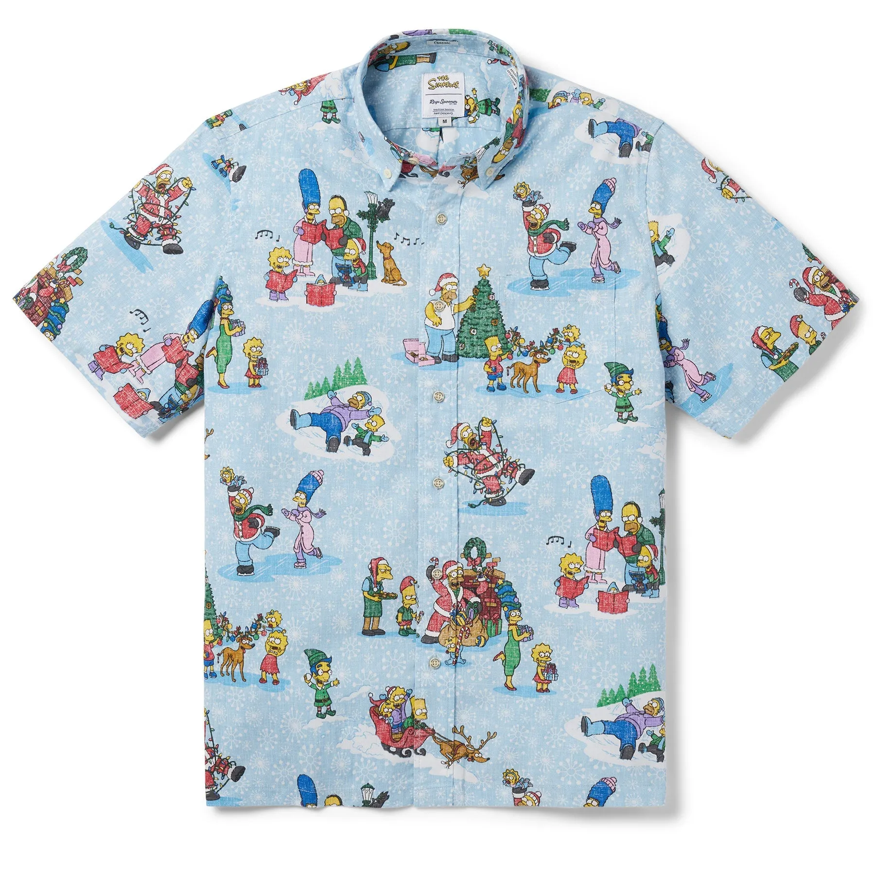 Reyn Spooner Simpsons Greetings Christmas Button Front Camp Shirt