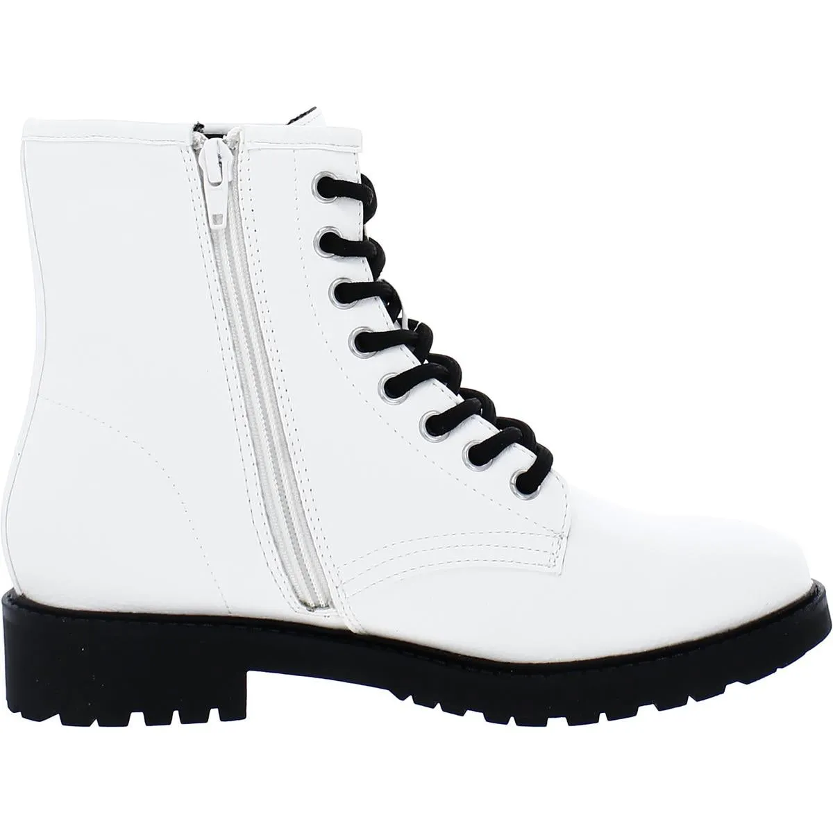 Shelby Womens Faux Leather Pull On Combat & Lace-up Boots