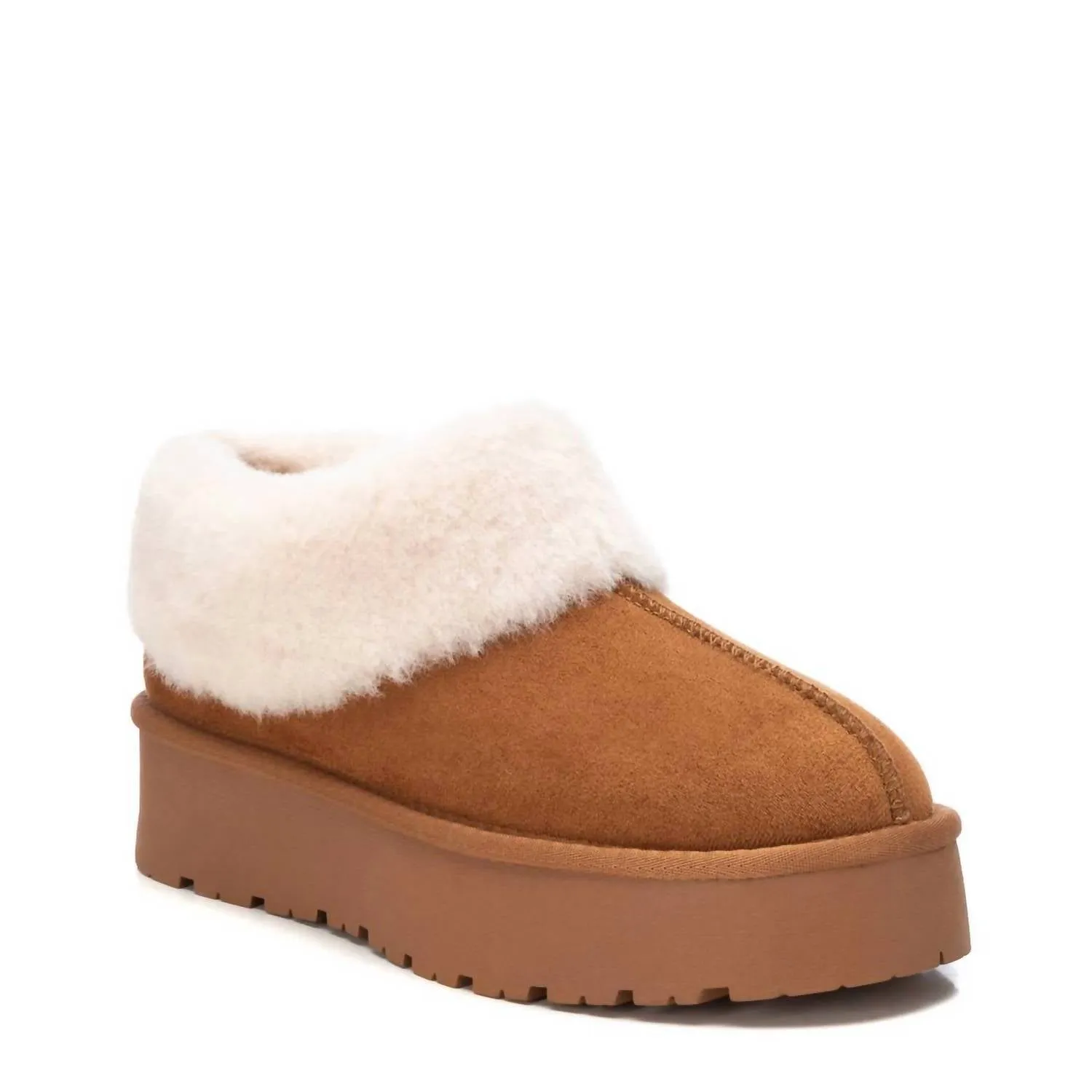 Women's Winter Suede Clogs In Camel